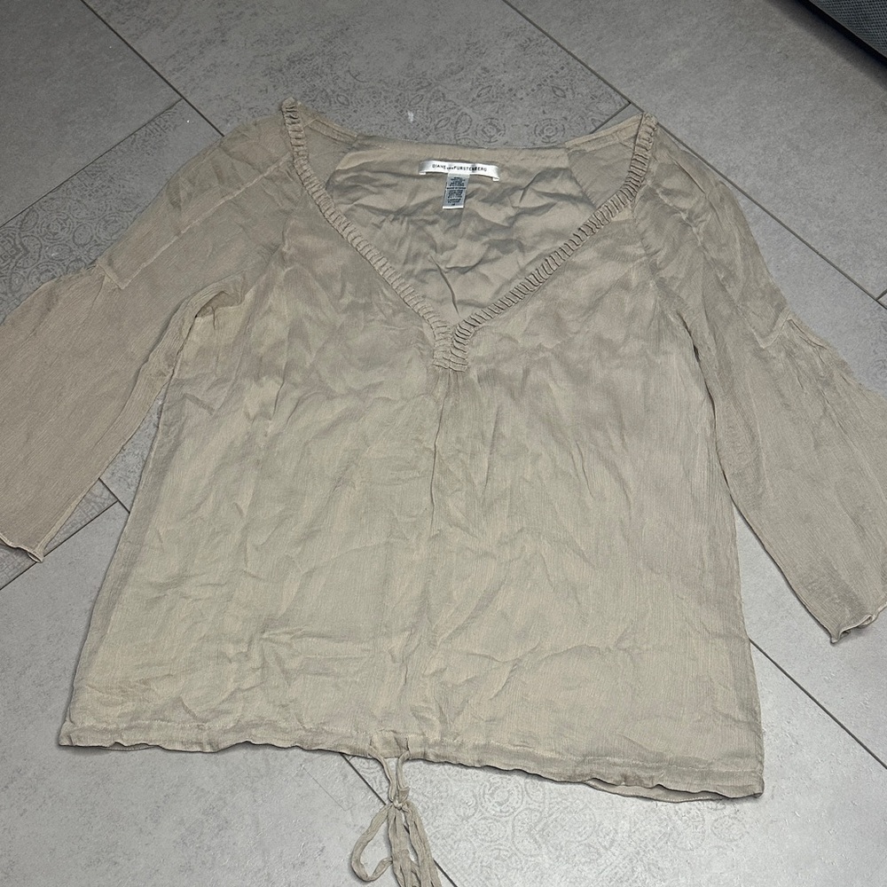 Diane Von Furstenberg Light Tan V-Neck Blouse